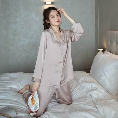 ルームウェア レディース 部屋着 パジャマ 上下セット トップス パンツ 個性的 長袖 オープンカラー 無地 ベージュ M L XL 春 夏 秋 カジュアル きれいめ 上品 ナチュラル シンプル おし
