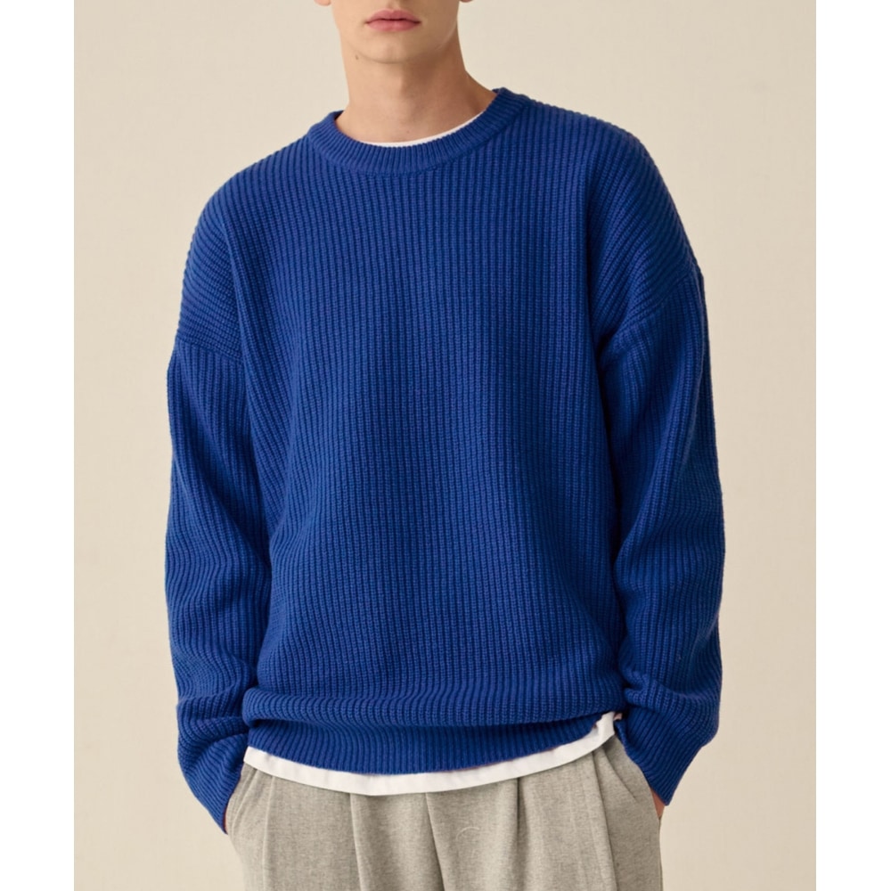 TAKEASY ラムスウールクルーネックオーバーニット（ブルー）