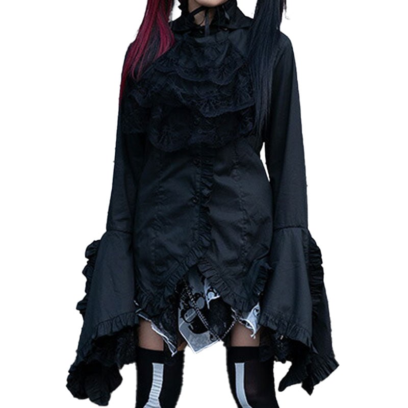 ACDC RAG GOTHICシャツ ゴシック ゴス ゴスロリ フリル レース 姫袖 シャツ ブラウス 原宿系 V系 バンギャ ブラック