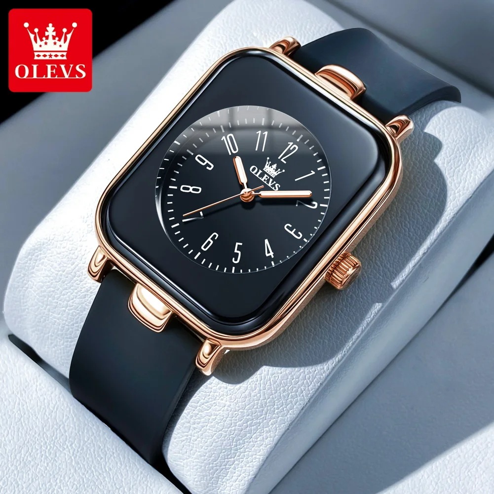Olevs-女性用スクエアウォッチ 発光 防水 シリコンバンド シンプル腕時計 ファッショナブル オリジナル 202
