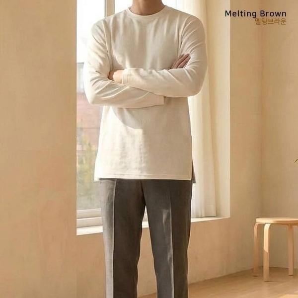 メンズ無地起毛長袖Tシャツ KU04