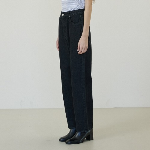 Basic Straight Black Denim Pants [BLACK]