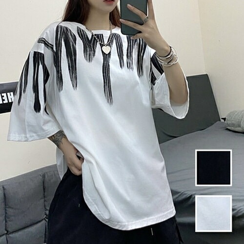 Tシャツ カットソー 韓国 ファッション レディース 春 夏 カジュアル コーデ シンプル 定番 セレカジ 20代 30代 40代 2025大きいサイズ ストリート ビッグシルエット ペイント風