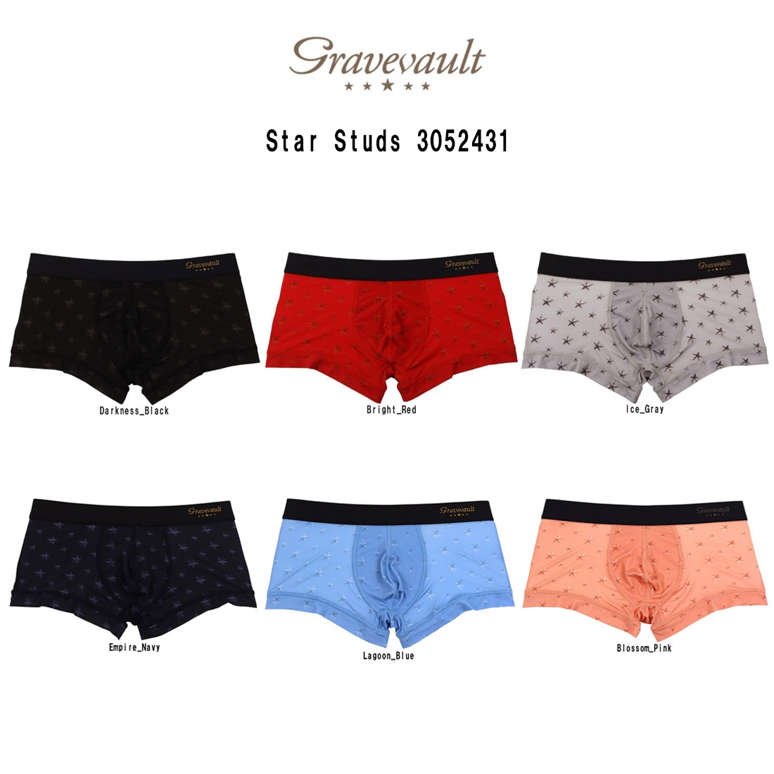 gravevault(グレイブボールト)ボクサーパンツ ローライズ 前閉じ ナイロン スター 日本製 ラグジュアリー ギフト メンズ 男性用 下着 Star Studs 3052431