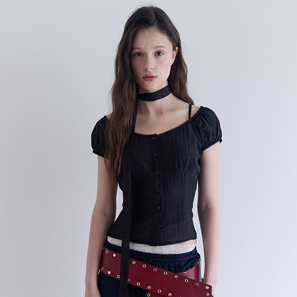 OFF SHOULDER TIE BLOUSE BLACK