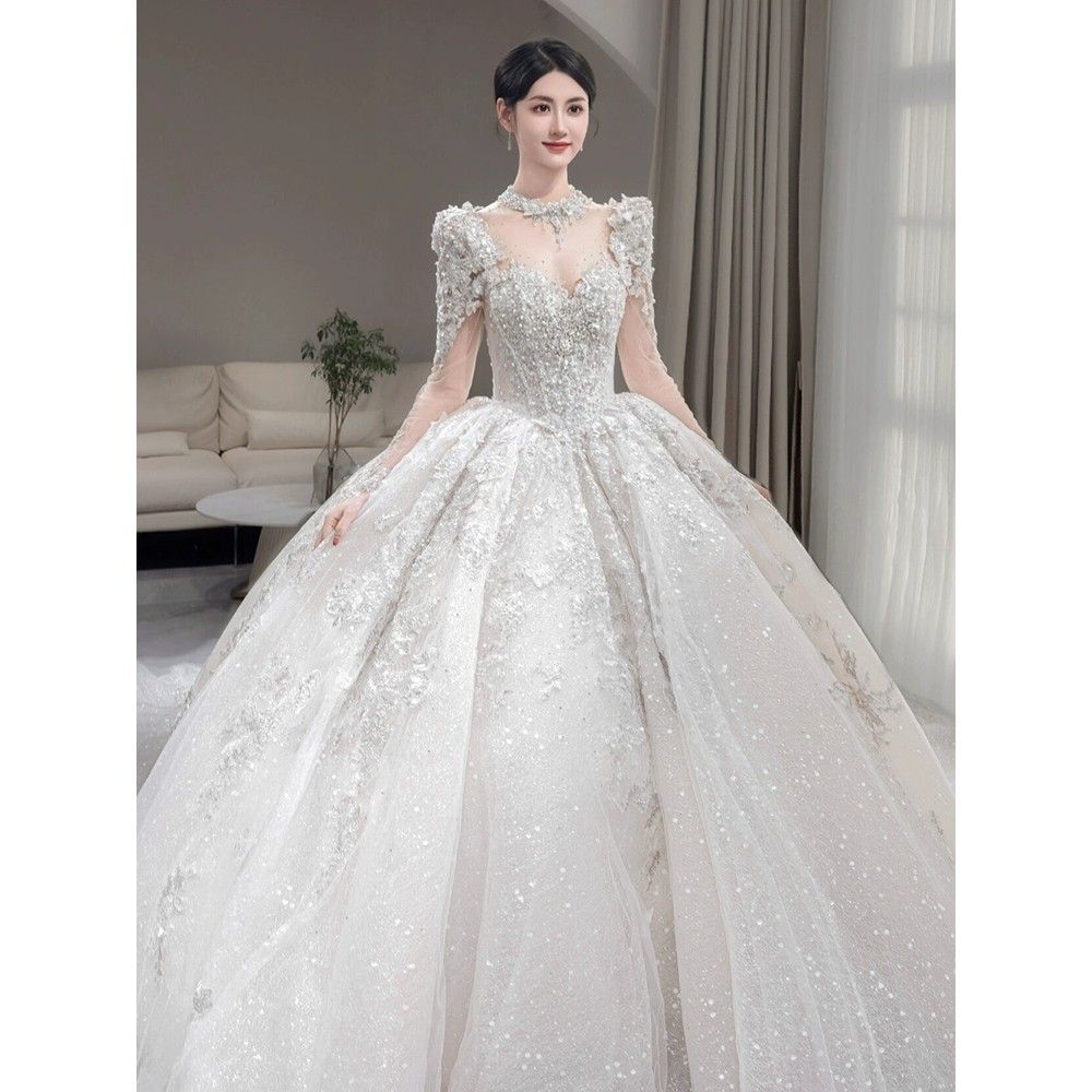 長袖ウェディングドレス 2025 ブライダルメイン ウェディングドレス 小さい 大きいサイズ 妊婦 重工業 スリム