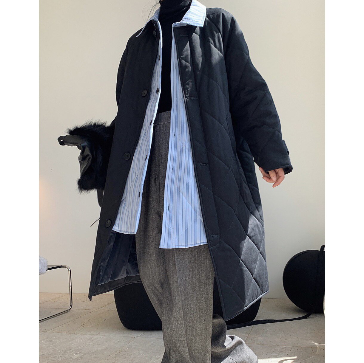 ロングコート　キルティングジャケット アウター ジャケット シンプルコーデ l おしゃれ 秋 冬 レディース フリーサイズ ブラウン ネイビー