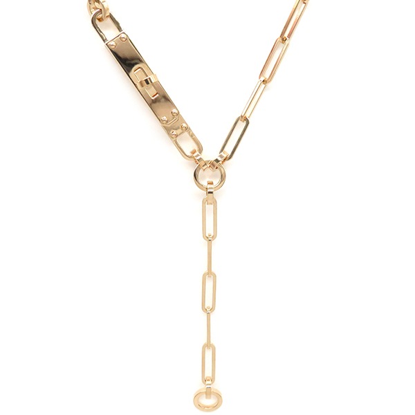エルメス HERMES ネックレス ケリー チェーン ラリアット K18PG ローズゴールド ST ピンクゴールド ターンロックバックルモチーフ 【中古】