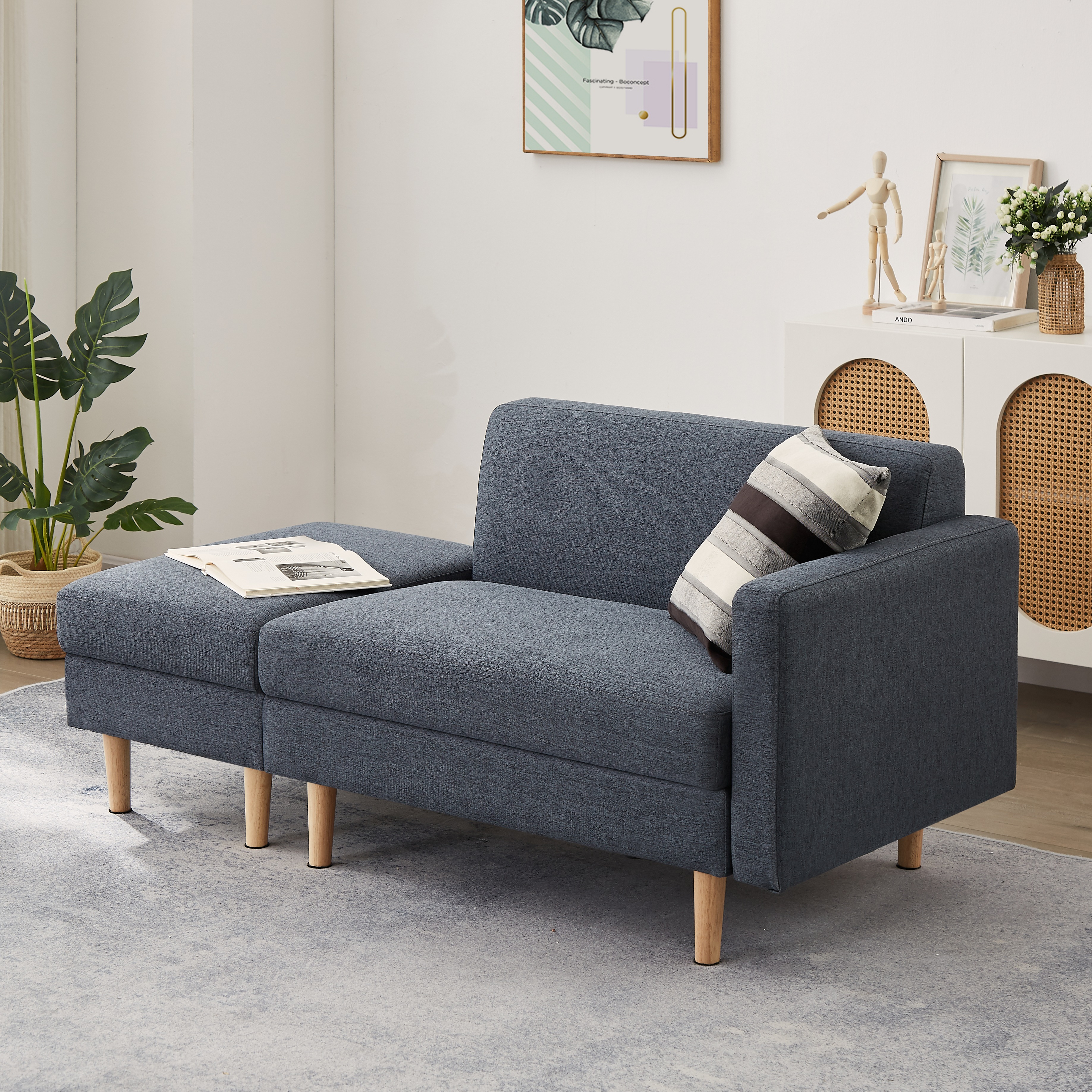 【国内発送 無-送料】1969One Arm 2 Seater sofa+Ottoman ソファ 2人掛け 収納付き オットマン付き ファブリック 肘掛け 木脚外し可能 ローソファ コンパクト ひとり 11,707円