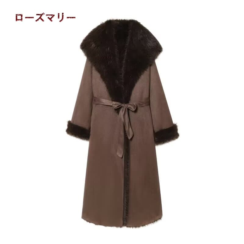 欧米風2025.12.30 冬新作 フェイクファーのベルトコート ロングコート 毛皮のコート 暖かい人工ファー 2512141