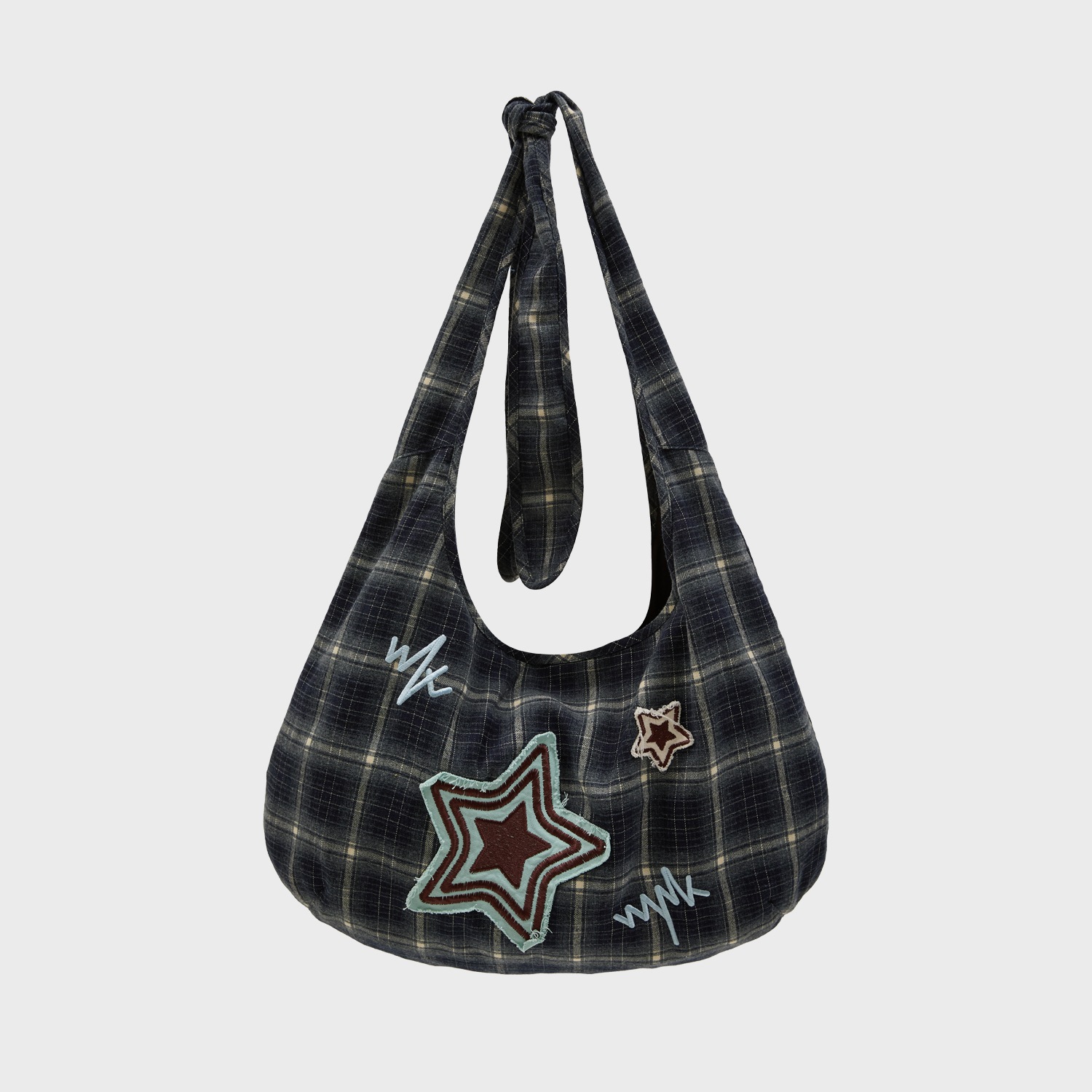 Star Check Applique Shoulder Bag NAVY