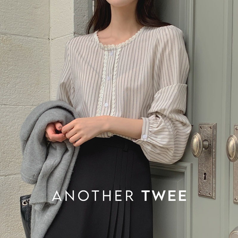 [tbs0431] 韓国ファッションレースストライプブラウス