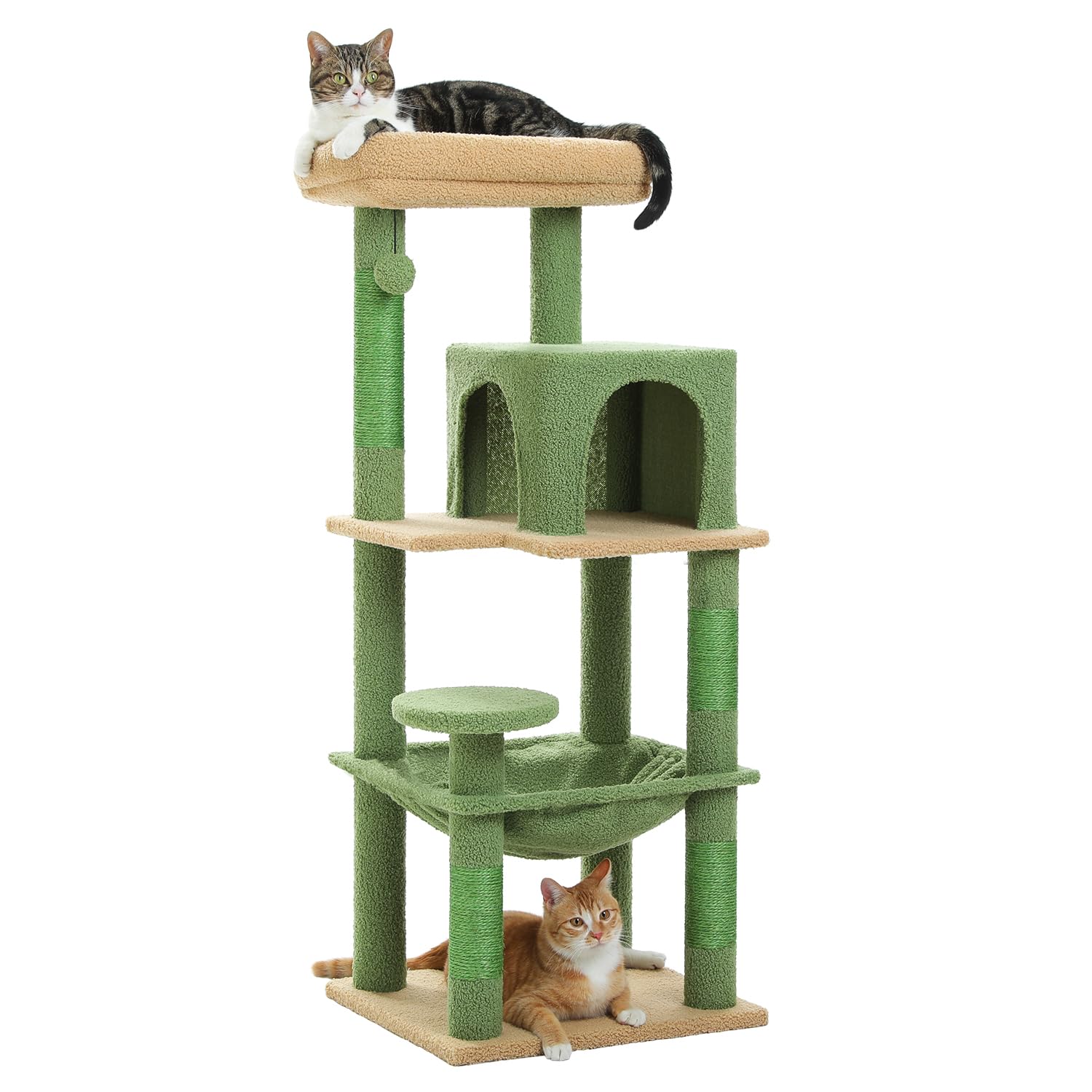 PETEPELA(ぺテぺラ) キャットタワー スリム コンパクト 猫タワー 据え置き 置き型 省スペース ハンモック 爪研ぎ 見晴台 人気 ボンボン 天然麻紐 シンプル 運動不足解消 多頭飼い - グ