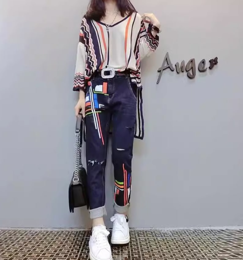 セットアップ デート モテアイテム ブラウス デニム 2点セット ストライプ Vネック 大人可愛い きれいめ 上品 おしゃれ かっこいい 大人可愛い ラブリー キュート ガーリー クール モード系