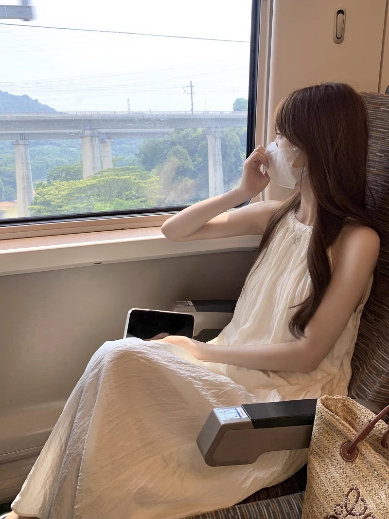 レディース 夏 オールマッチ ホリデー フェアリー ホルターネック ドレス ワンピース ロング ロング丈 マキシ マキシ丈 袖なし ノースリーブ ラウンドネック 襟なし きれいめ シンプル カジュアル