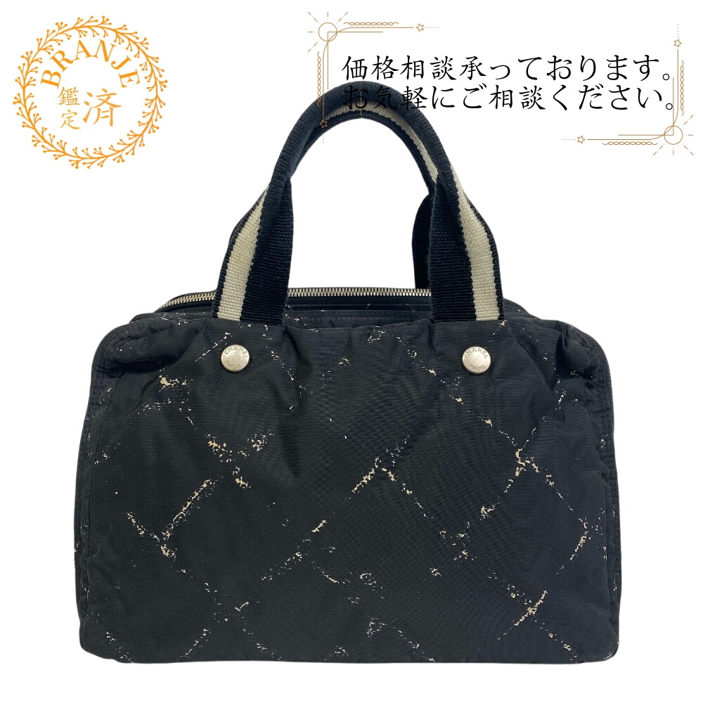 旧トラベルライン ハンドバッグ ミニボストンバッグ 旅行バッグ 格子柄 ナイロン ハンドバッグ ブラック ブランド