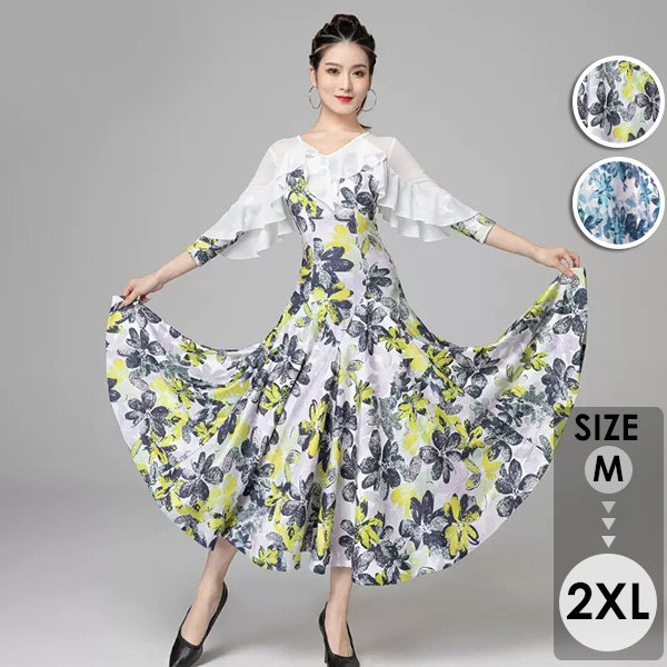 社交ダンス 衣装 モダンドレス ダンスウエア 大きい裾 競技着 練習服 ワルツ タンゴ服 インターナショナルダンス モダンダンス ワンピース スタンダードドレス ダンスドレス イベント演出用