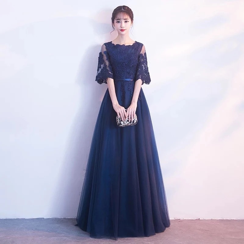 晚礼服女2024春季宴会气质優雅聚会主持人修身长款连衣裙