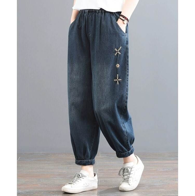 新製品 パンツ ズボン ボトムス カジュアル 夏 シンプル ボーイッシュ 刺繍 クール アンクル丈 ラフ ポケット Gパン バルーン ワイドパンツ 無地 こなれ感 デニム かっこいい メンズライク ウ