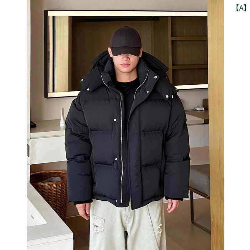 ダウンジャケット メンズ ショート アウター 防寒 ファッション おしゃれ フード 秋冬 厚手 カップル ブラック グレー