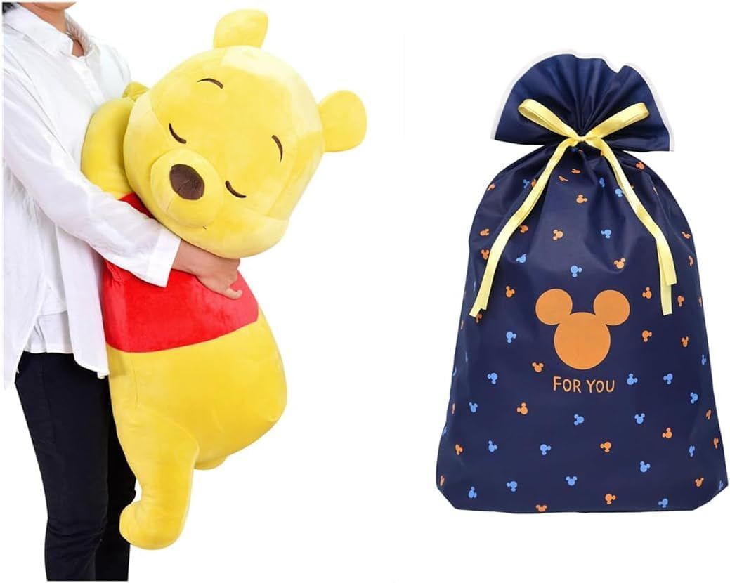 ディズニー 抱き枕 (くまのプーさん すやすや添い寝枕 ラッピング袋セット) 特大 約90cm ぬいぐるみ グッズ クッション 約90x40x35cm イエロー 大きい 誕生日 プレゼント 可愛い 柔