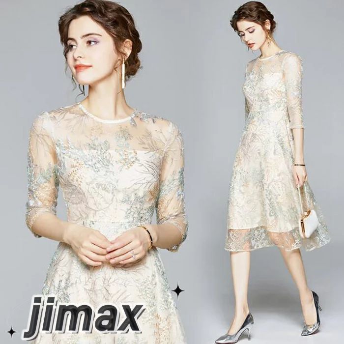 パーティードレス 結婚式 ワンピース 20代 30代 ワンピース パーティドレス 花柄刺繍 ウェディングドレス ウエディング ドレス 二次会 花嫁 ブライズメイド ミモレ丈 結婚式 入学式 演奏会用