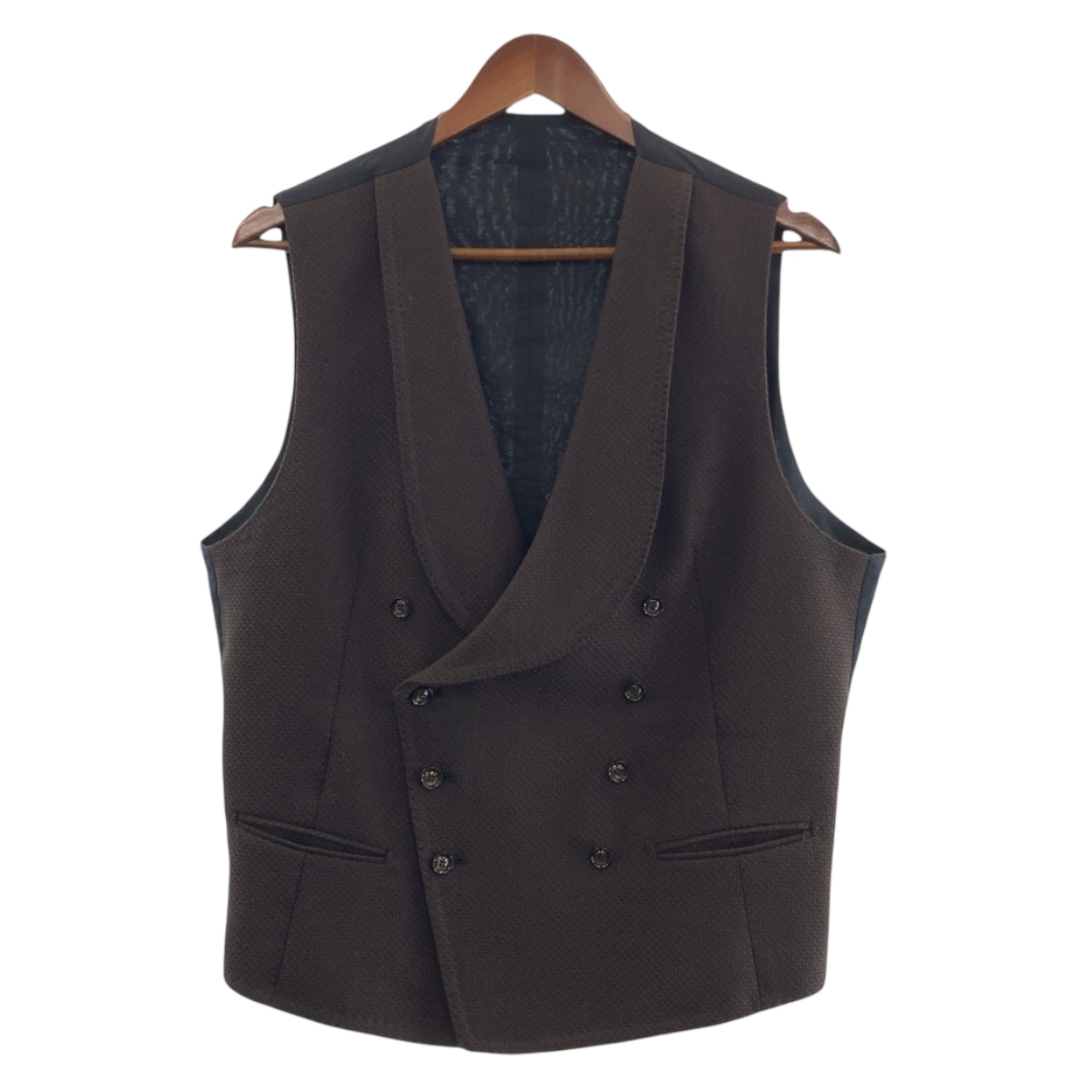 美品 サイズ50 ブラウン シルバー金具 ウール ベスト ジレ メンズ 404163