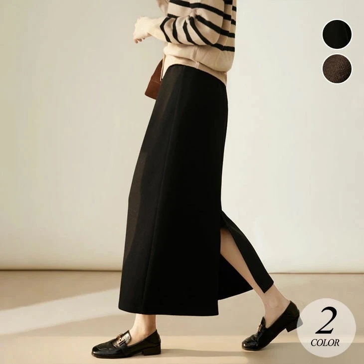利用で40%OFF バックスリット ウール スカート レディース 秋 冬 オシャレ きれいめ スリット ロングスカート タイト 通勤 ビジネス オフィス カジュアル ウールスカート 韓国ファッション