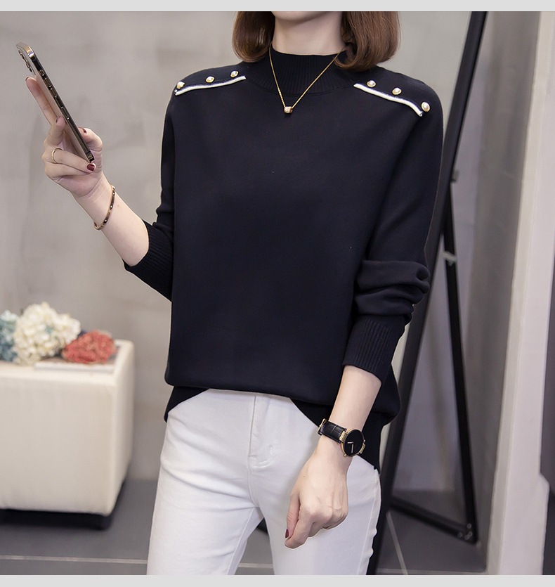 トップス セーター ショート丈 袖あり 長袖 襟なし スリム ポリエステル ニット ビスコース シンプル 大人 レトロ エレガント 無地 春 秋 20代 30代 レディース 女性用 ママ 通勤