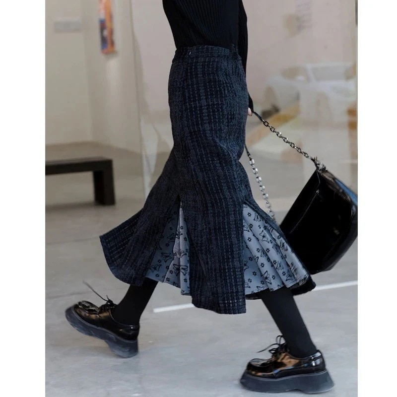 マキシスカート 春秋 韓国ファッション セミロング ハイウエスト 着やせ スカート ひんやりボトムス ロングスカート