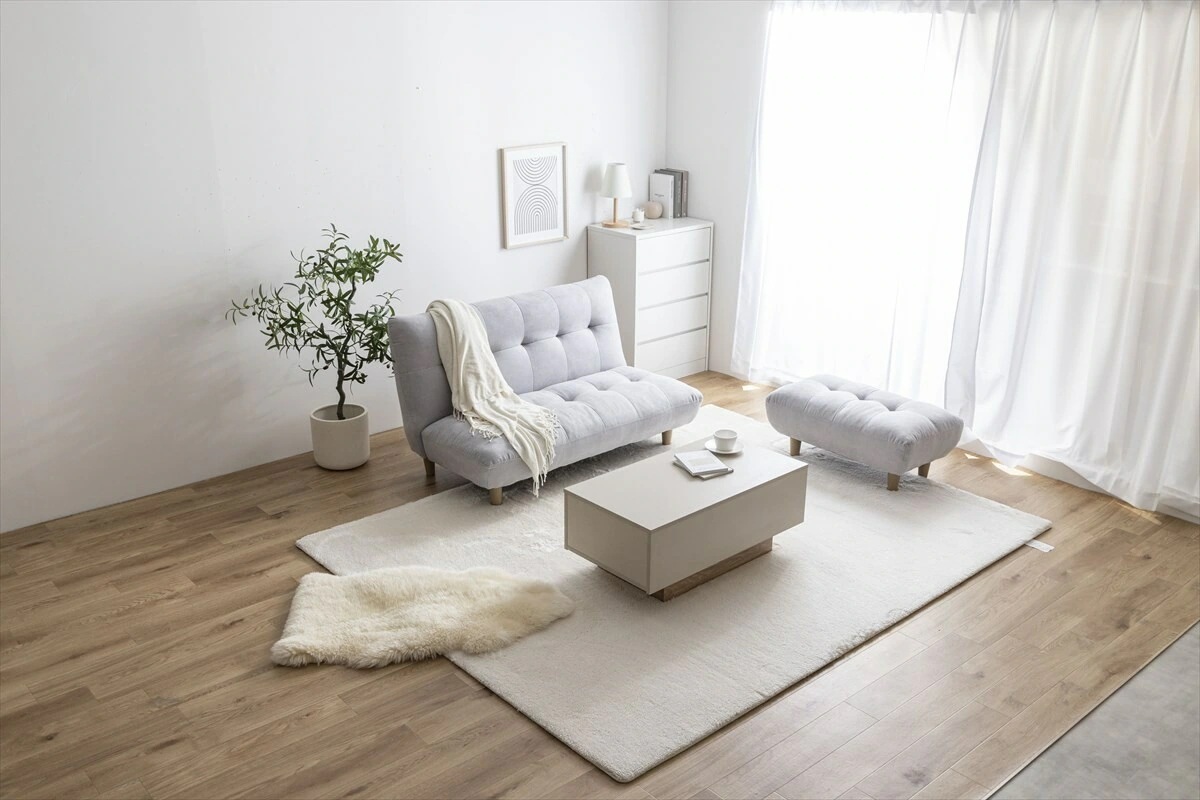 【2点セット】Moln 2人掛けソファ+オットマン　ソファ　2人掛け　オットマン　サイドスペース　来客用