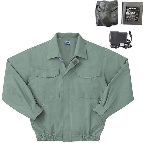 空調服 綿薄手長袖作業着 M-500U カラーモスグリーン： サイズ L リチウムバッテリーセット