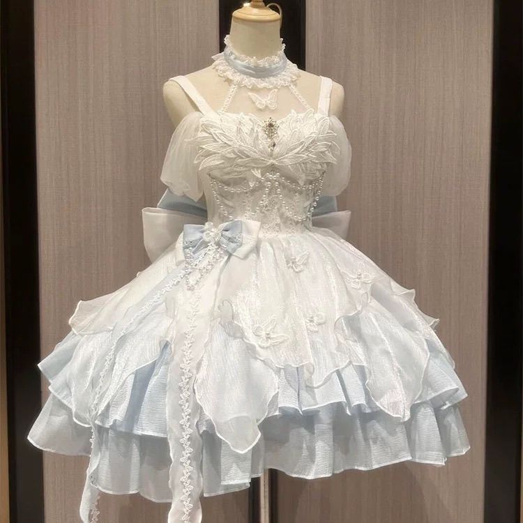 【2枚購入で 3oo円OFF！】衣類ブルーとホワイトプリンセススタイル小さなドレスロリータスカート薄いフラッシュロリータアダルトギフトふくらんでいるスカート