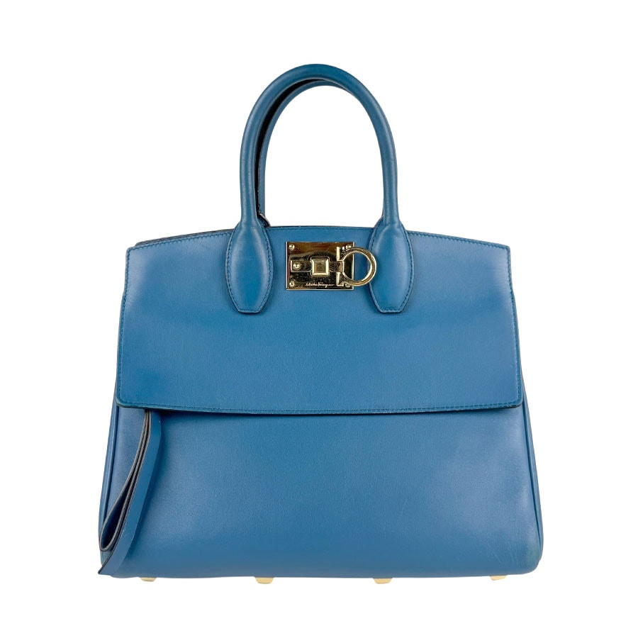 サルヴァトーレフェラガモ Salvatore Ferragamo ハンドバッグ ショルダーバッグ ガンチーニ レザー ブルー ゴールド レディース z6287