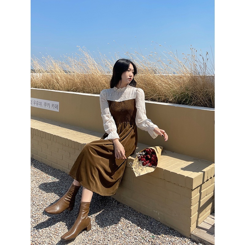 レース コントラスト ドレス女性 2023 秋ロング スリム フィット スリム セクシー シュラッグ ニット コントラスト スカート 母の日