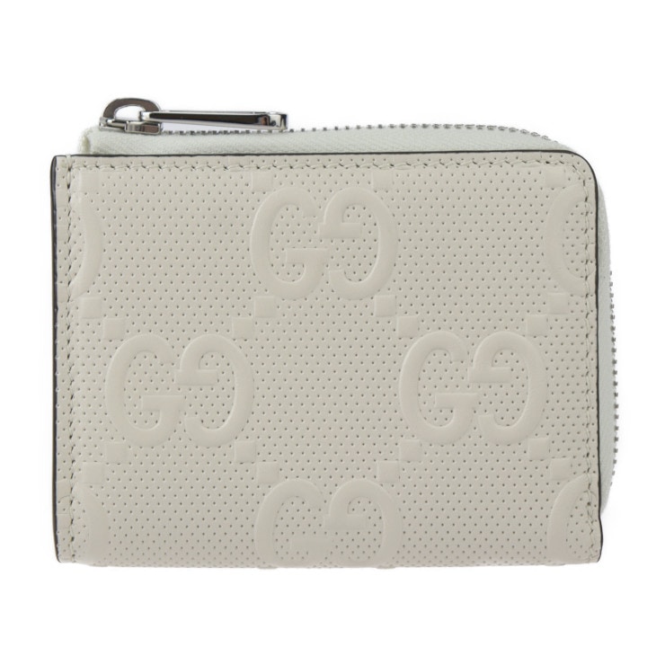 新品未使用展示品 GUCCI グッチ コインケース 657571 ミニウォレット GGエンボス レザー ホワイト アイボリー系 シルバー金具 小銭入れ カードケース L字ファス【本物保証】