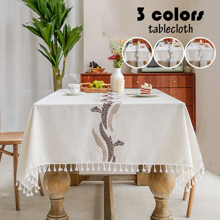 140*300cm テーブルクロス 北欧 おしゃれ テーブルセッティング 布 四角形 長方形 刺繍 フリンジ裾 高級感 テーブルクロス お手入れ簡単 汚れ防止 家庭用 業務用 食卓カバー 3色