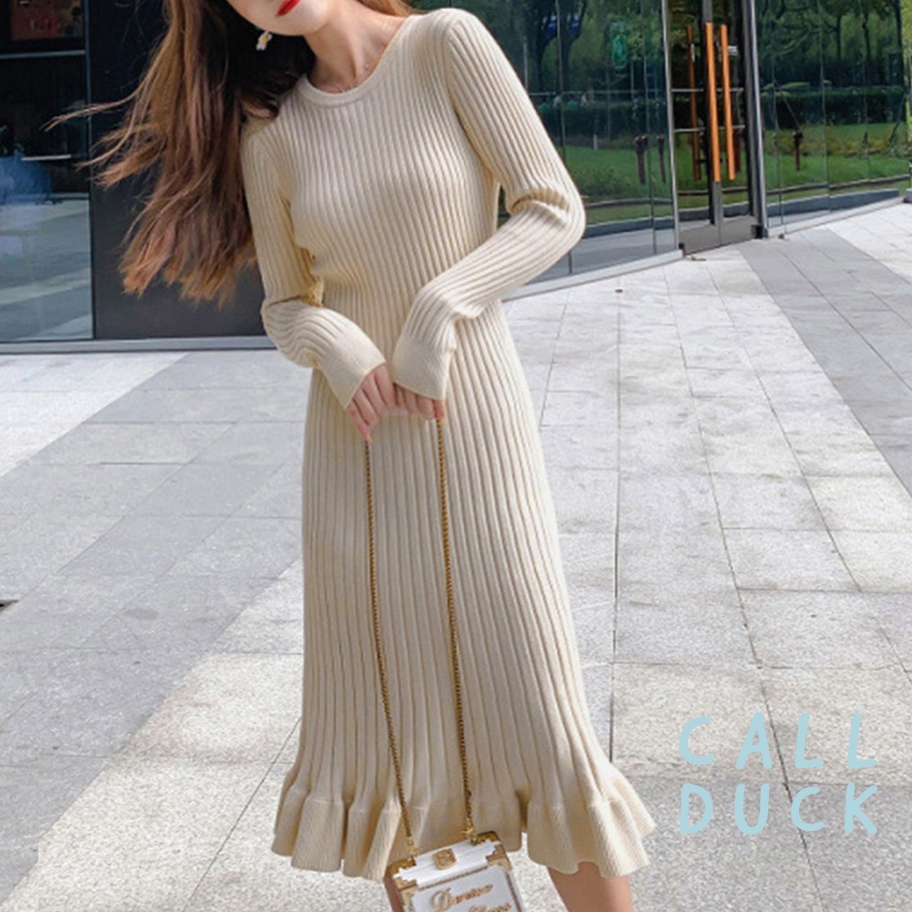 ニットワンピース S 長袖 ロング レディース リブ マーメイド フレア タイト 秋冬 123983