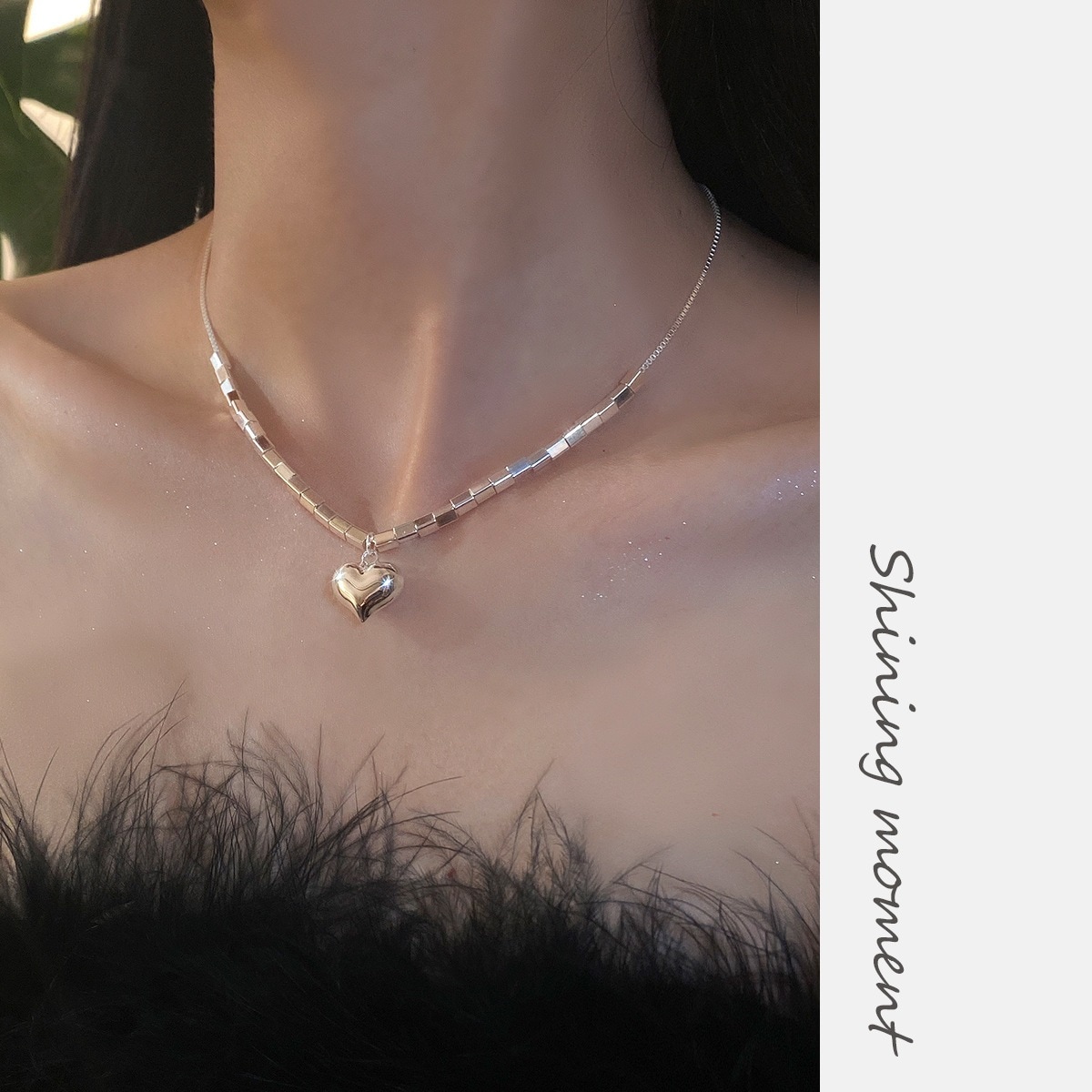 Sスターリングシルバーラブスクエアネックレスニッチニッチ女性ネックy00504