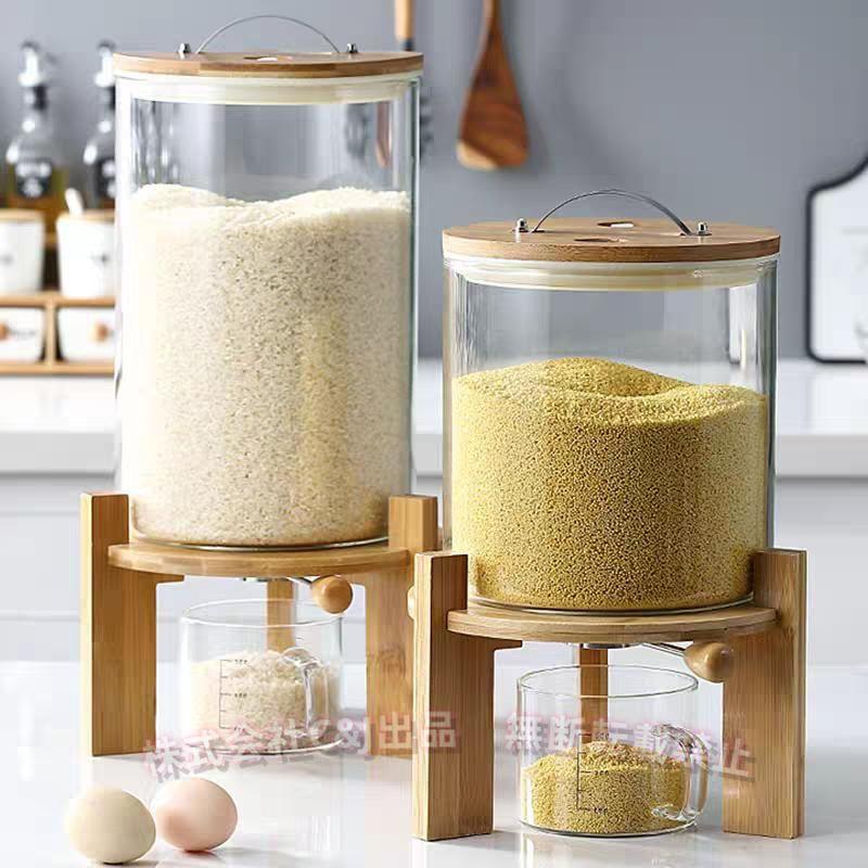 ふた付き収納ジャー5L / 8Lガラスシリアルディスペンサー収納ジャーセット C&J 気密収納容器キッチン収納容器-5L