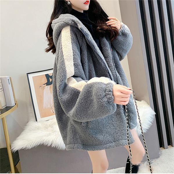 フリースジャケット レディース ブルゾン フード付け ミドル丈 もこもこ ボア コート アウター ふわふわ 防寒コート ゆったり 暖かい