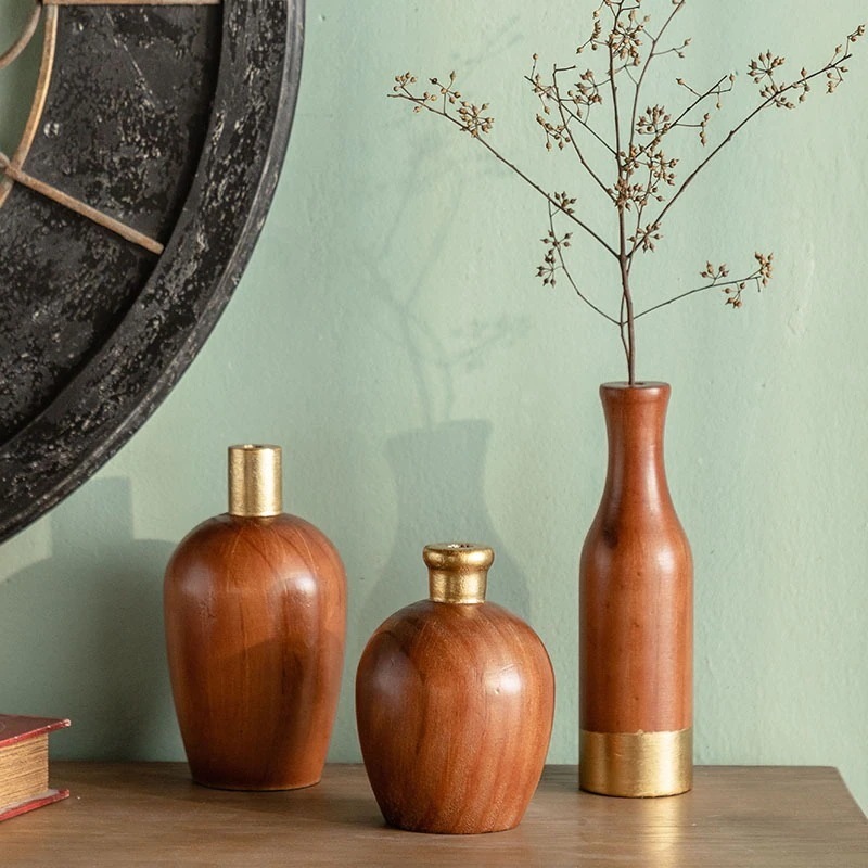 花瓶 レトロ 木製 ゴールド フラワーベース インテリア プレゼント インテリア お洒落 ナチュラル フラワーアレンジメント ギフト 6,775円