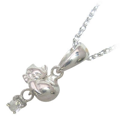 幸せを招く猫モチーフ ( 6月誕生石 ) シルバー ムーンストーンペンダントネックレス楽ギフ_包装