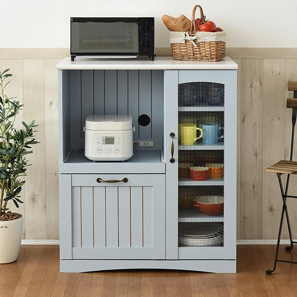 キッチンカウンター 家電収納 カントリー調 フレンチスタイル 幅75cm レンジ台 家電収納 食器棚 おしゃれ ブルー 水色 アンティーク シャビーシック フレンチナチュラル