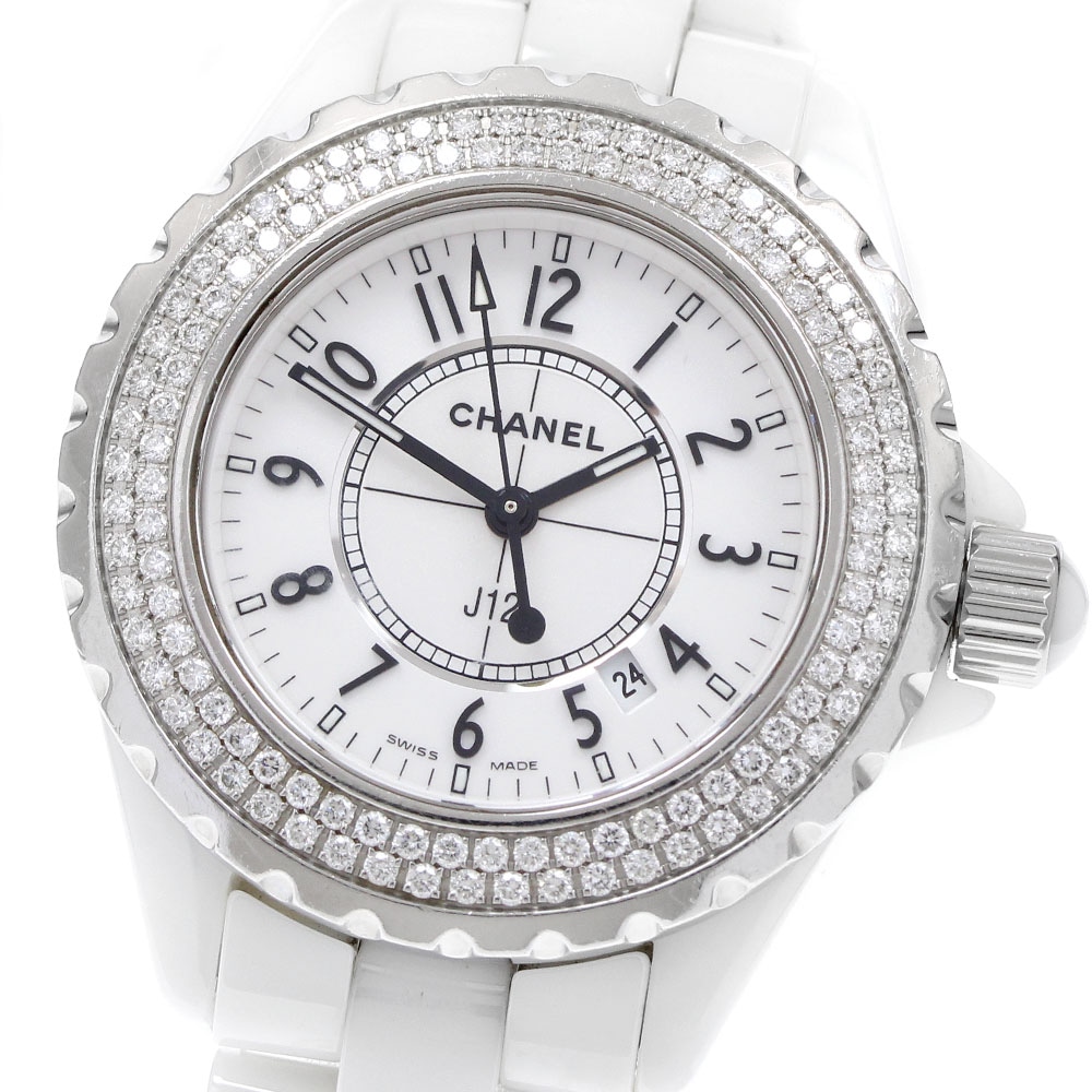 シャネル CHANEL H0967 J12 ダイヤベゼル 白セラミック デイト クォーツ レディース _920531【中古】