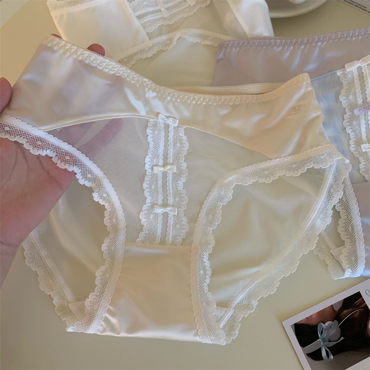 10個セット シンプルパンツ女性用薄手綿股間リボンレース透けローライズパンツ