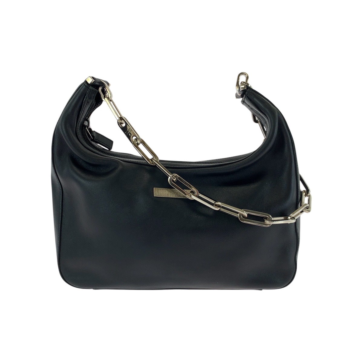 美品 ホーボー ブラック 黒 シルバー金具 レザー 001 3873 チェーン ショルダーバッグ レディース 502041