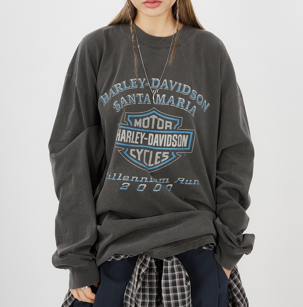 Harley Davidson Santa Maria printed long sleeves (UNISEX) 新商品 韓国人気 男女共用 韓国ファッション 夏のファッション 学生ファッション