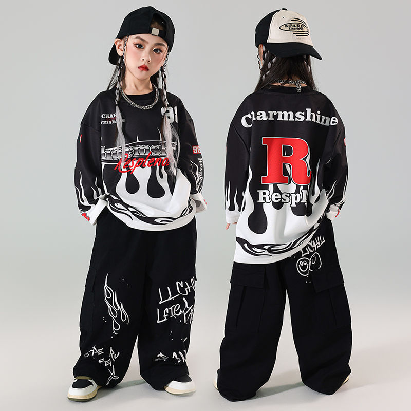 子供のhiphopストリートダンスの子供服のファッションの女の子のスーツのアメリカのヒップホップの街は子供の街のダンスのファッションの服を着ます