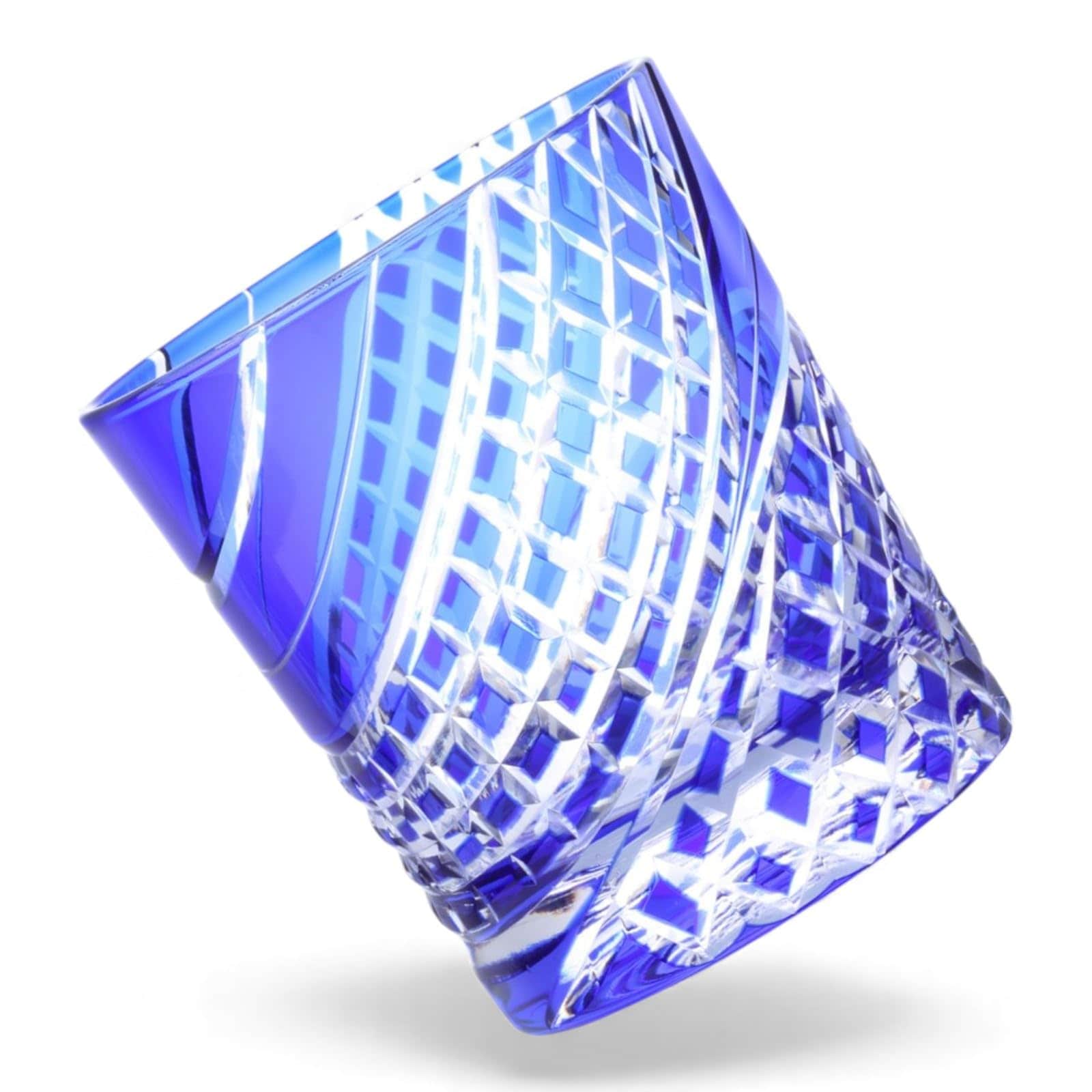 匠美風 ディナー ラグゼ 切子 グラス カップ Φ80xH90mm 280cc 流水格子 ブルー 煌雅 PNO.334436